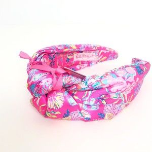 Lilly Pulitzer 3" Wide Knotted Satin Headband Shell Me Something Good Pink